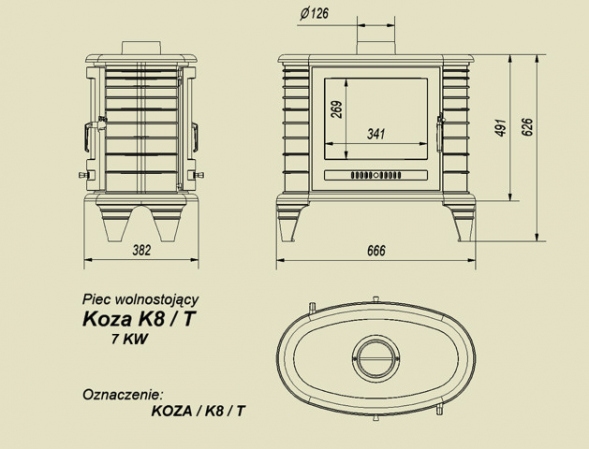 Чугунная печь Kratki Koza/K8/T