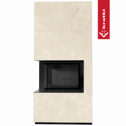 Каминокомплект Kratki PRO FLOKI BOX OXIDE BIANCO, угловое стекло слева (Черная футеровка)