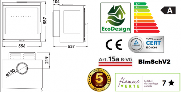Дровяной камин PANADERO ONIX WALL Ecodesign стальной
