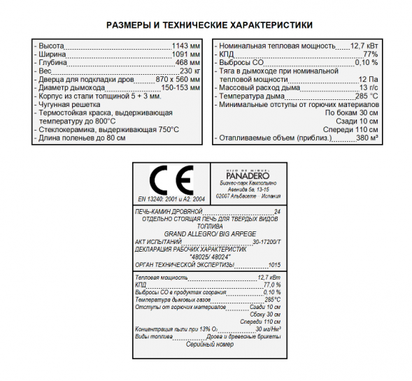 Печь-камин Panadero GRAND ALLEGRO EcoDesign